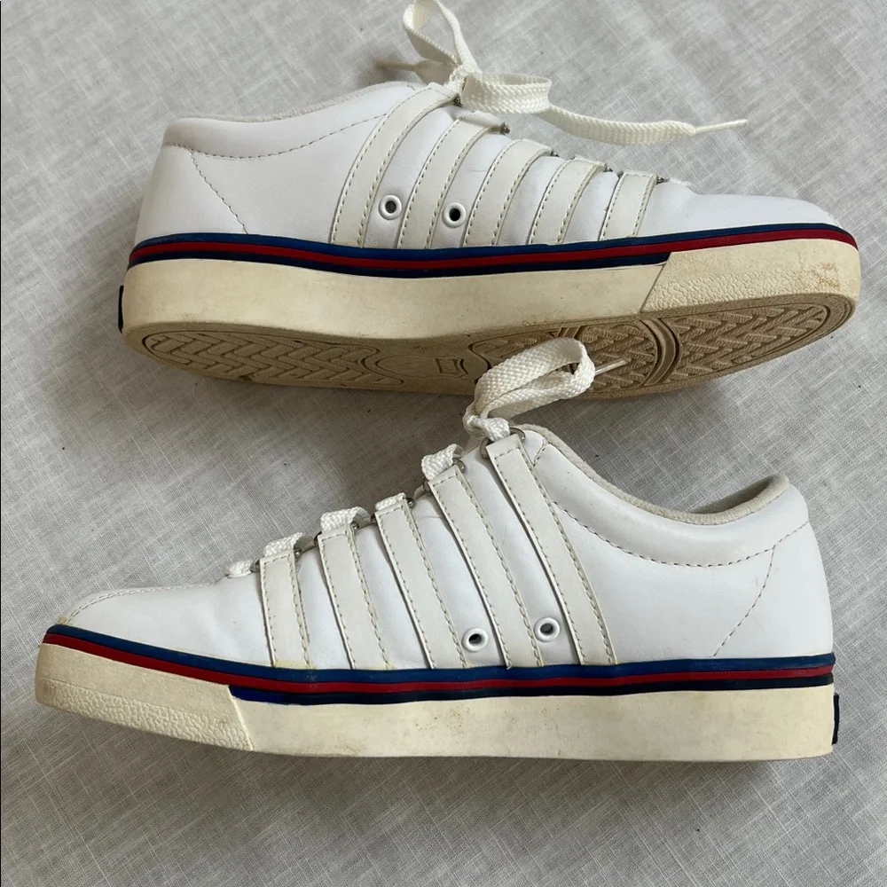 🌞 K-Swiss Authentic Classic White Sneakers Blue Accents unisex women size 6.5